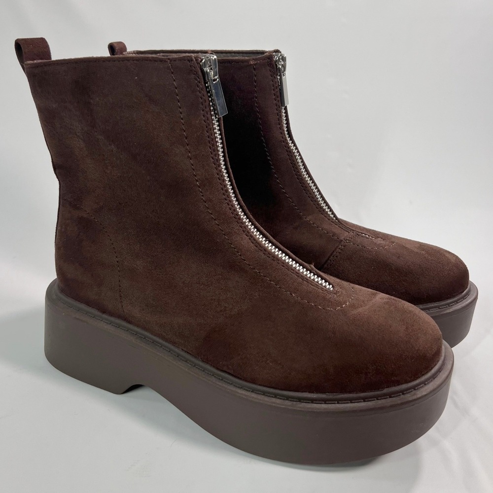 Portland Boot Company Womens 7 Chocolate Suede Front Zip Lug Sole Platform Boots